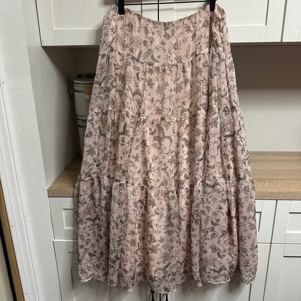 Lauren Ralph Lauren Floral Tiered Peasant Skirt Womens 14W Pink Floral Romantic